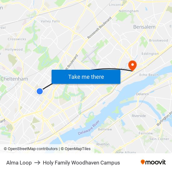 Alma Loop to Holy Family Woodhaven Campus map