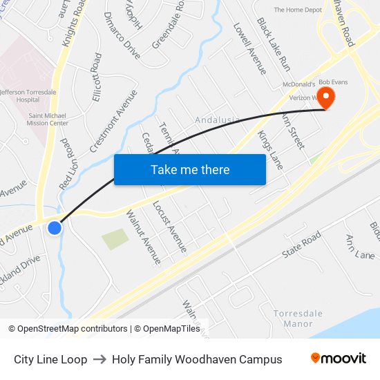 City Line Loop to Holy Family Woodhaven Campus map