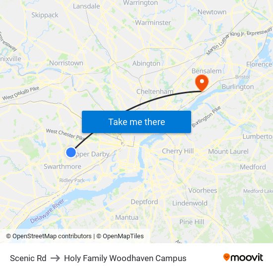 Scenic Rd to Holy Family Woodhaven Campus map