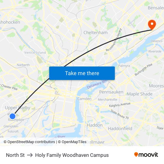 North St to Holy Family Woodhaven Campus map