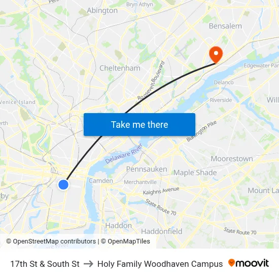 17th St & South St to Holy Family Woodhaven Campus map