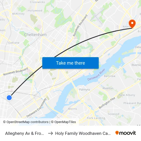 Allegheny Av & Front St to Holy Family Woodhaven Campus map