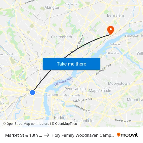 Market St & 18th St to Holy Family Woodhaven Campus map