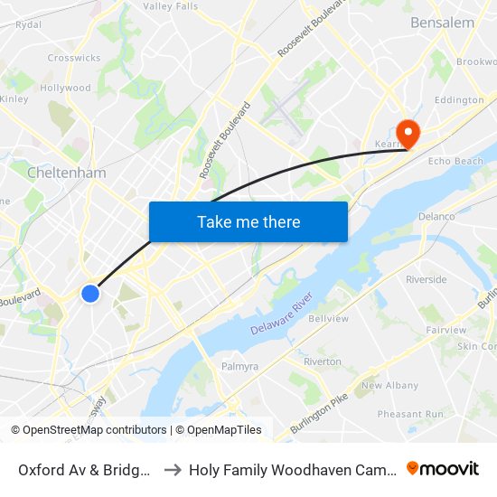 Oxford Av & Bridge St to Holy Family Woodhaven Campus map