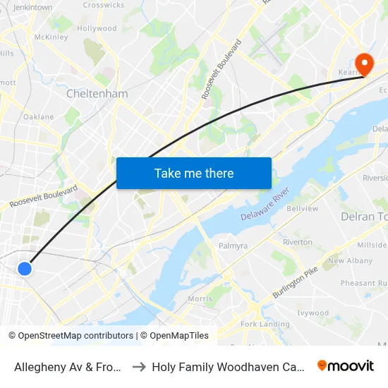 Allegheny Av & Front St to Holy Family Woodhaven Campus map