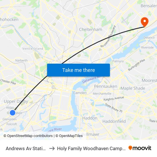 Andrews Av Station to Holy Family Woodhaven Campus map