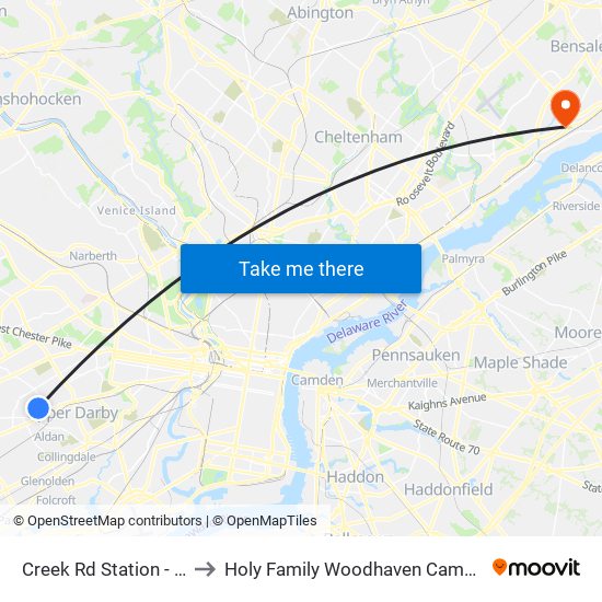 Creek Rd Station - Fs to Holy Family Woodhaven Campus map