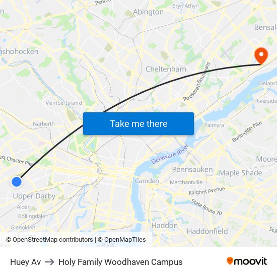 Huey Av to Holy Family Woodhaven Campus map