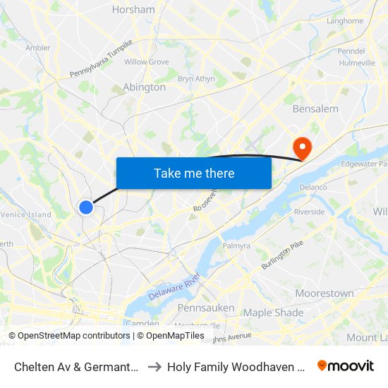 Chelten Av & Germantown Av to Holy Family Woodhaven Campus map