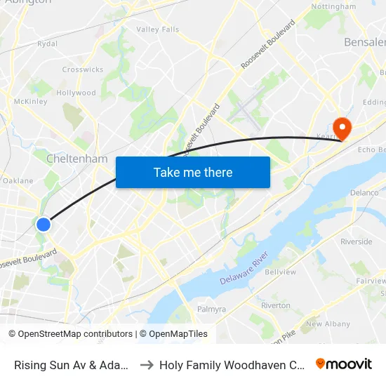 Rising Sun Av & Adams Av to Holy Family Woodhaven Campus map