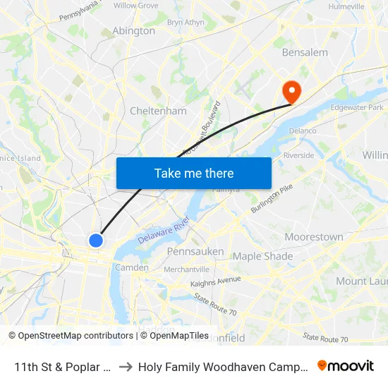 11th St & Poplar St to Holy Family Woodhaven Campus map