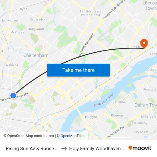 Rising Sun Av & Roosevelt Blvd to Holy Family Woodhaven Campus map
