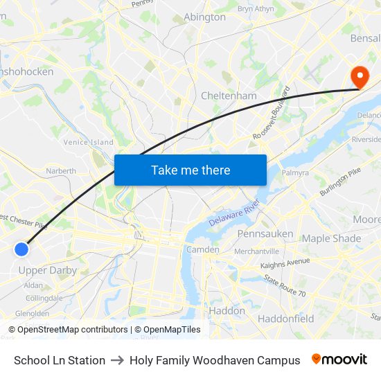 School Ln Station to Holy Family Woodhaven Campus map