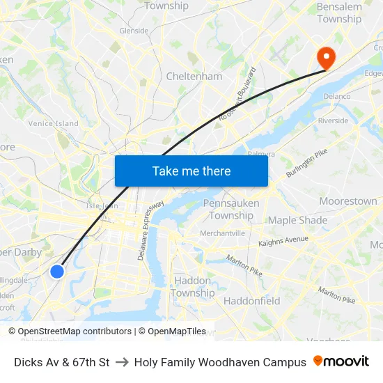 Dicks Av & 67th St to Holy Family Woodhaven Campus map