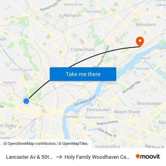 Lancaster Av & 50th St to Holy Family Woodhaven Campus map