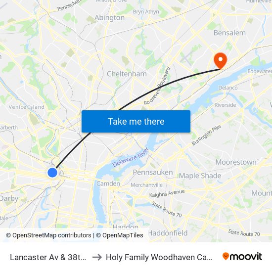 Lancaster Av & 38th St to Holy Family Woodhaven Campus map