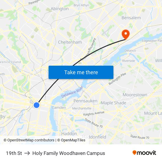 19th St to Holy Family Woodhaven Campus map