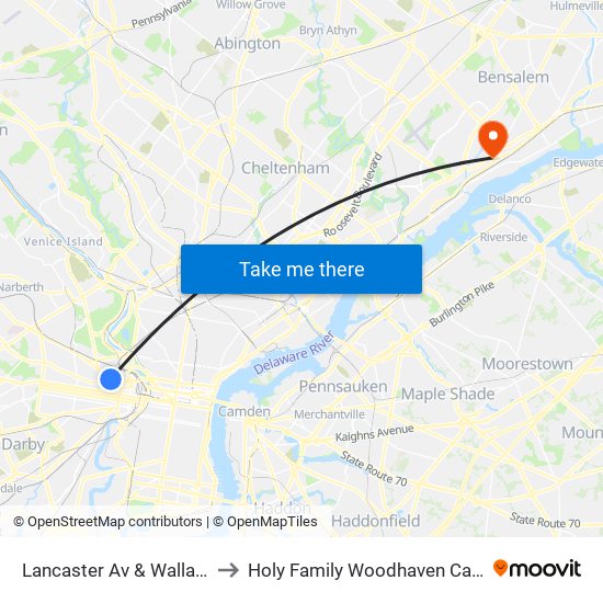 Lancaster Av & Wallace St to Holy Family Woodhaven Campus map