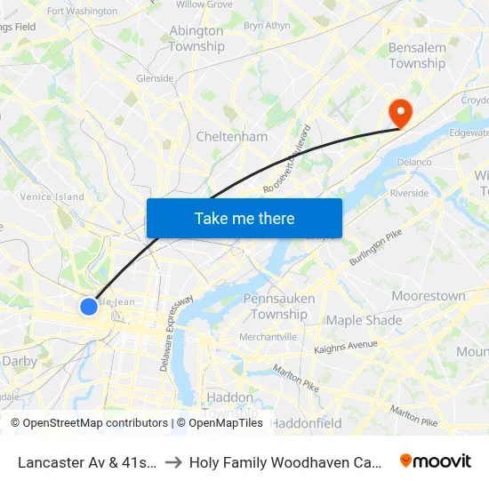 Lancaster Av & 41st St to Holy Family Woodhaven Campus map
