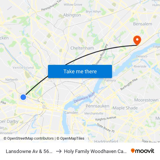 Lansdowne Av & 56th St to Holy Family Woodhaven Campus map