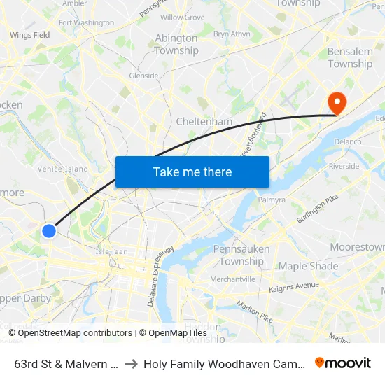 63rd St & Malvern Av to Holy Family Woodhaven Campus map