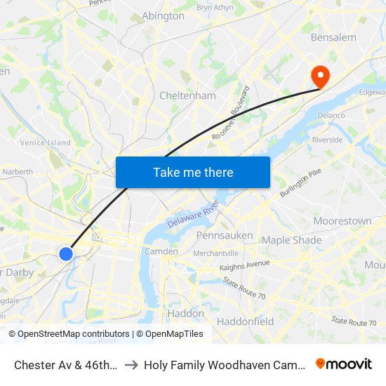 Chester Av & 46th St to Holy Family Woodhaven Campus map