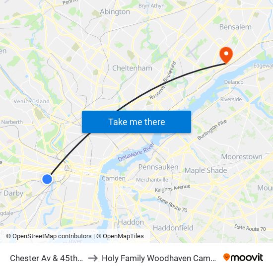 Chester Av & 45th St to Holy Family Woodhaven Campus map