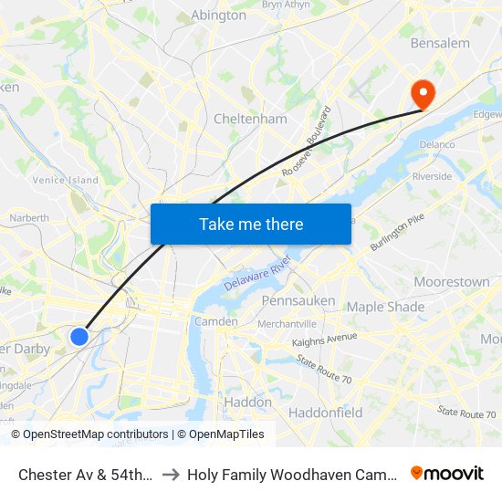 Chester Av & 54th St to Holy Family Woodhaven Campus map