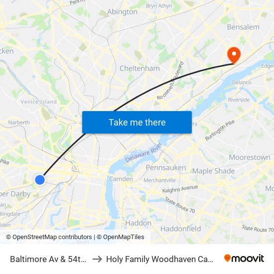 Baltimore Av & 54th St to Holy Family Woodhaven Campus map