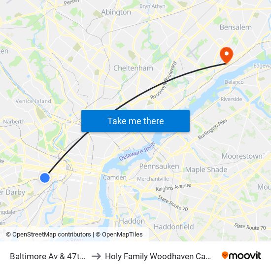 Baltimore Av & 47th St to Holy Family Woodhaven Campus map