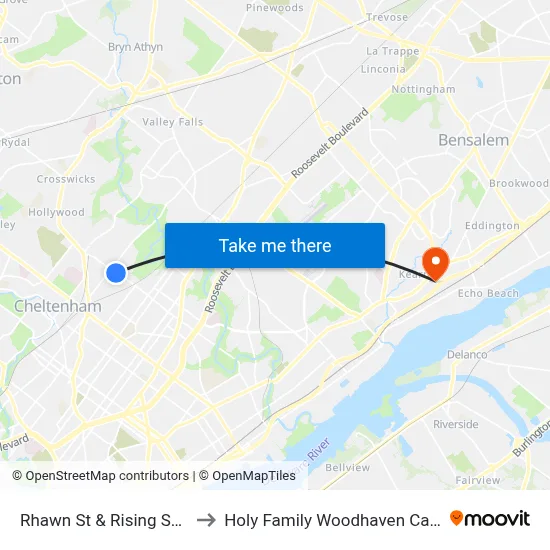 Rhawn St & Rising Sun Av to Holy Family Woodhaven Campus map
