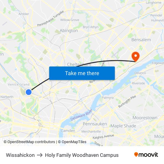 Wissahickon to Holy Family Woodhaven Campus map