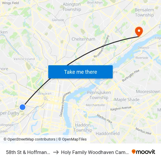 58th St & Hoffman Av to Holy Family Woodhaven Campus map