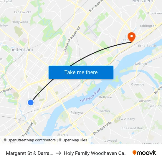 Margaret St & Darrah St to Holy Family Woodhaven Campus map