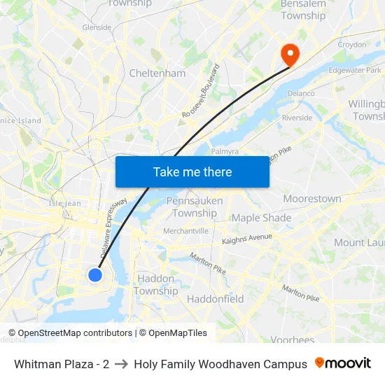 Whitman Plaza - 2 to Holy Family Woodhaven Campus map