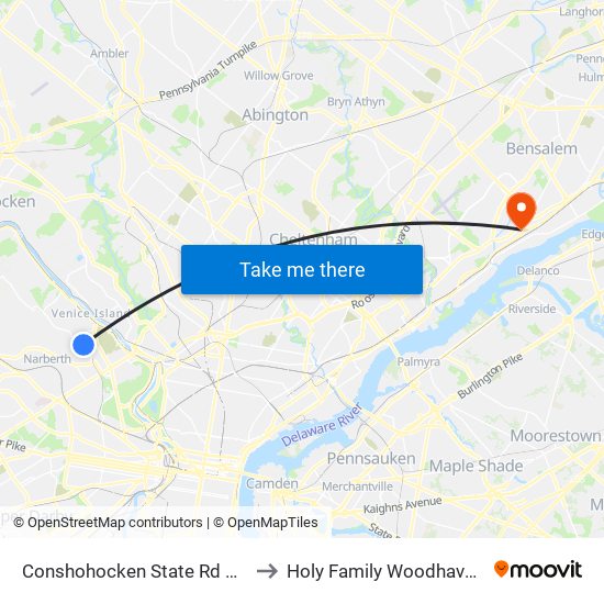 Conshohocken State Rd & Overhill Rd to Holy Family Woodhaven Campus map