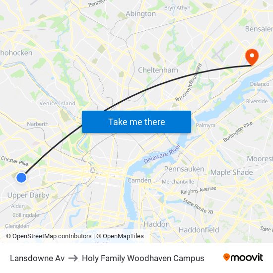 Lansdowne Av to Holy Family Woodhaven Campus map