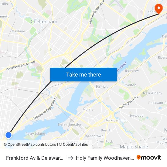 Frankford Av & Delaware Av Loop to Holy Family Woodhaven Campus map
