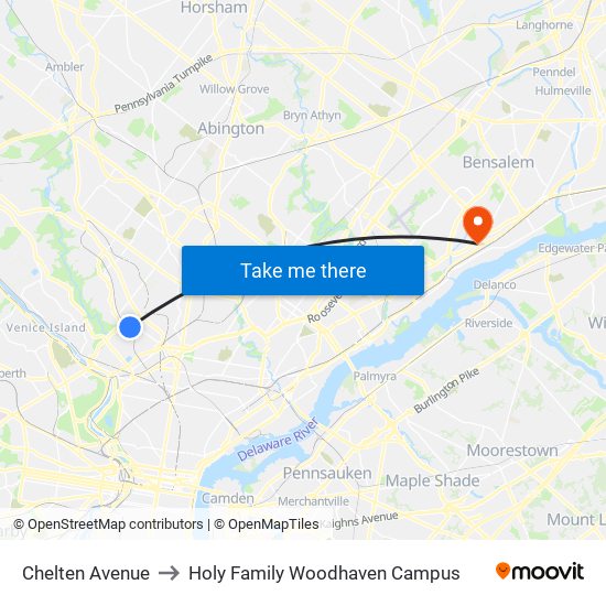 Chelten Avenue to Holy Family Woodhaven Campus map