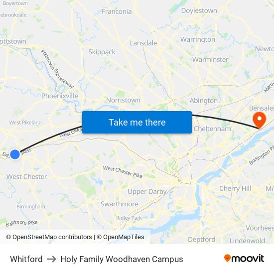 Whitford to Holy Family Woodhaven Campus map