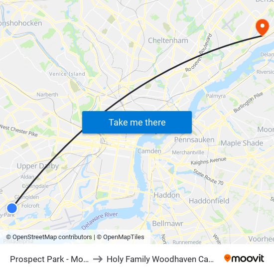 Prospect Park - Moore to Holy Family Woodhaven Campus map