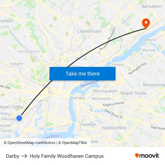 Darby to Holy Family Woodhaven Campus map