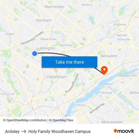 Ardsley to Holy Family Woodhaven Campus map