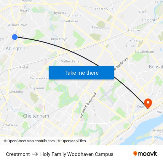 Crestmont to Holy Family Woodhaven Campus map