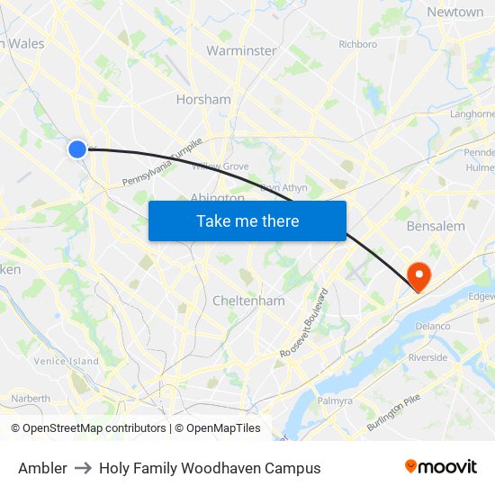 Ambler to Holy Family Woodhaven Campus map