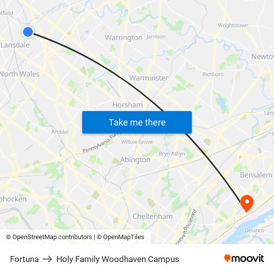 Fortuna to Holy Family Woodhaven Campus map