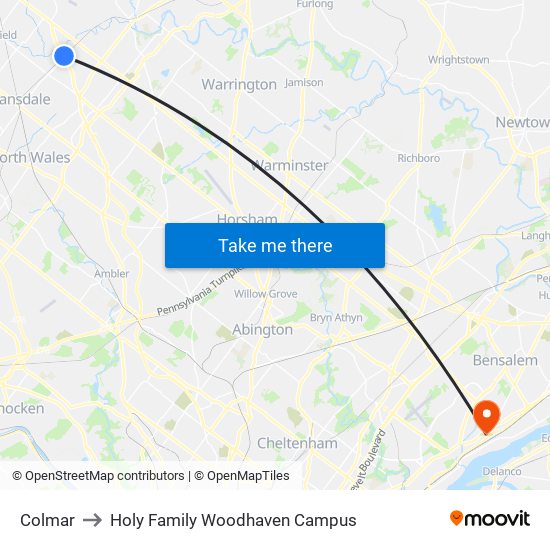 Colmar to Holy Family Woodhaven Campus map
