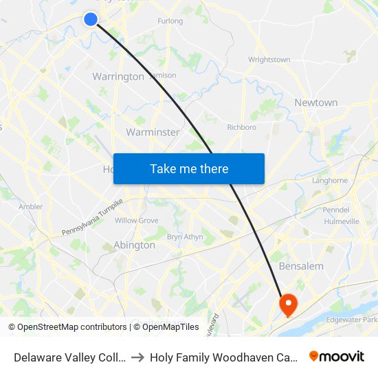 Delaware Valley College to Holy Family Woodhaven Campus map