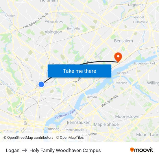 Logan to Holy Family Woodhaven Campus map