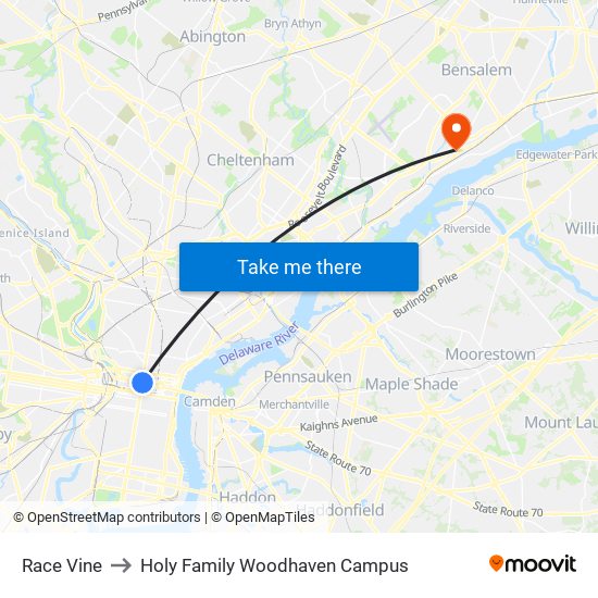 Race Vine to Holy Family Woodhaven Campus map